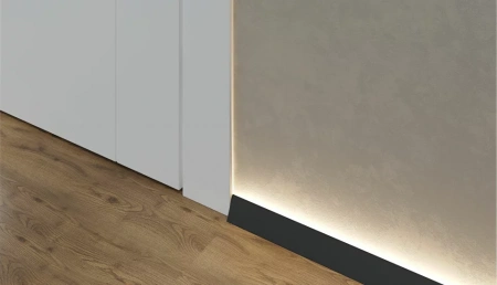 Микроплинтус Laconistiq /Световой/Light (под подсветку) Черный анодированный 25х16х5х2450мм, 7 зажимов в комплекте